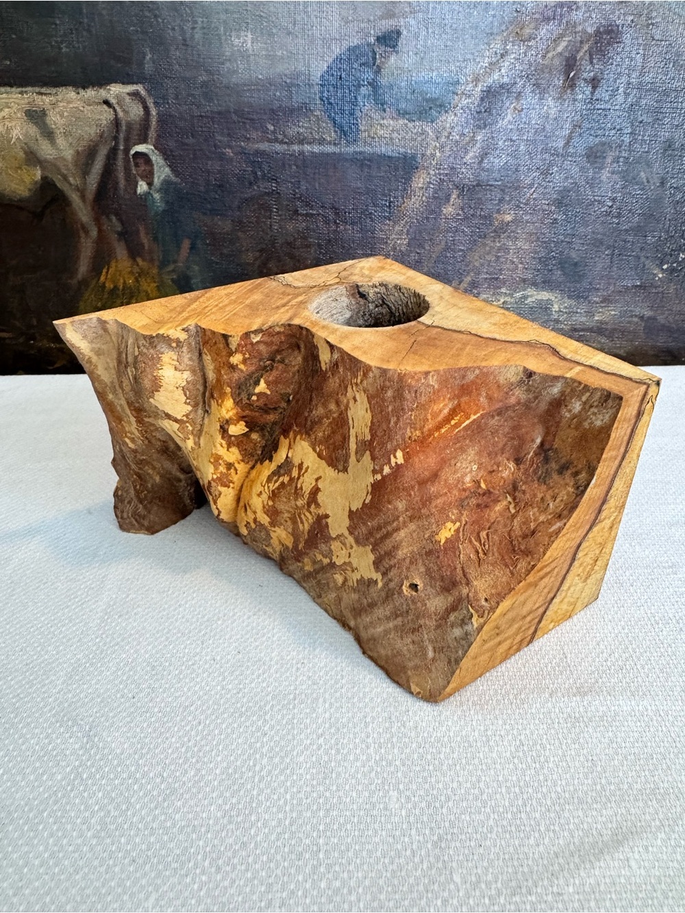 Vintage Raw Edge Burl Wood Candle Holder